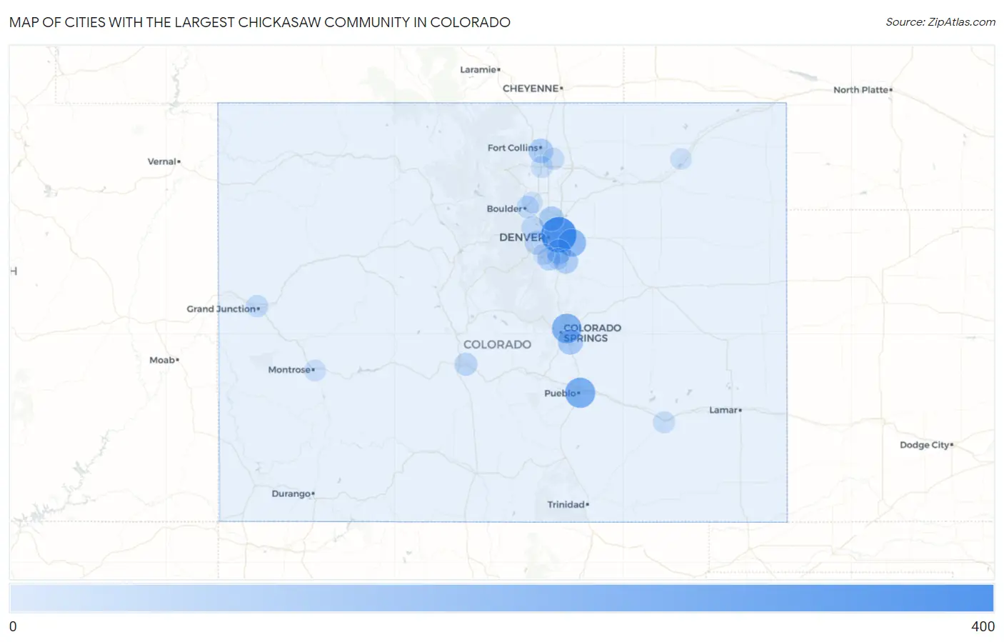 Cities with the Largest Chickasaw Community in Colorado Map