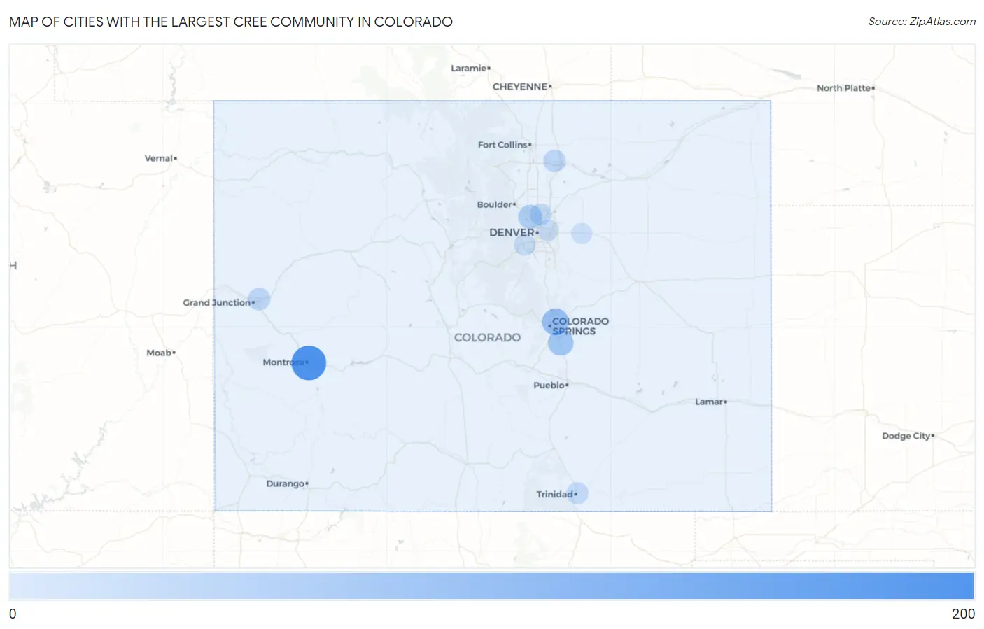 Cities with the Largest Cree Community in Colorado Map