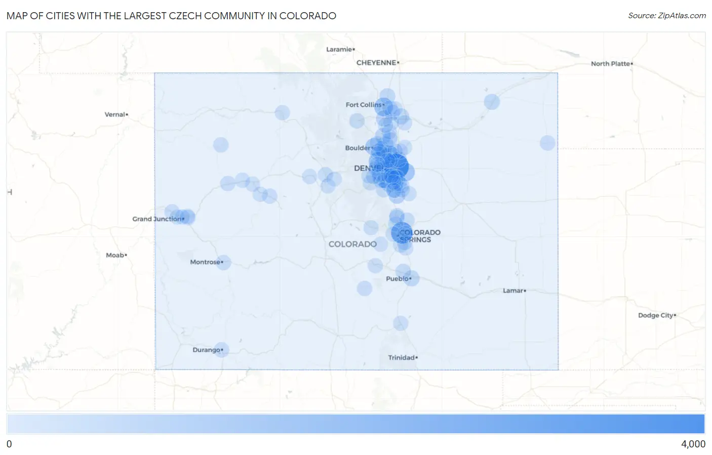 Cities with the Largest Czech Community in Colorado Map