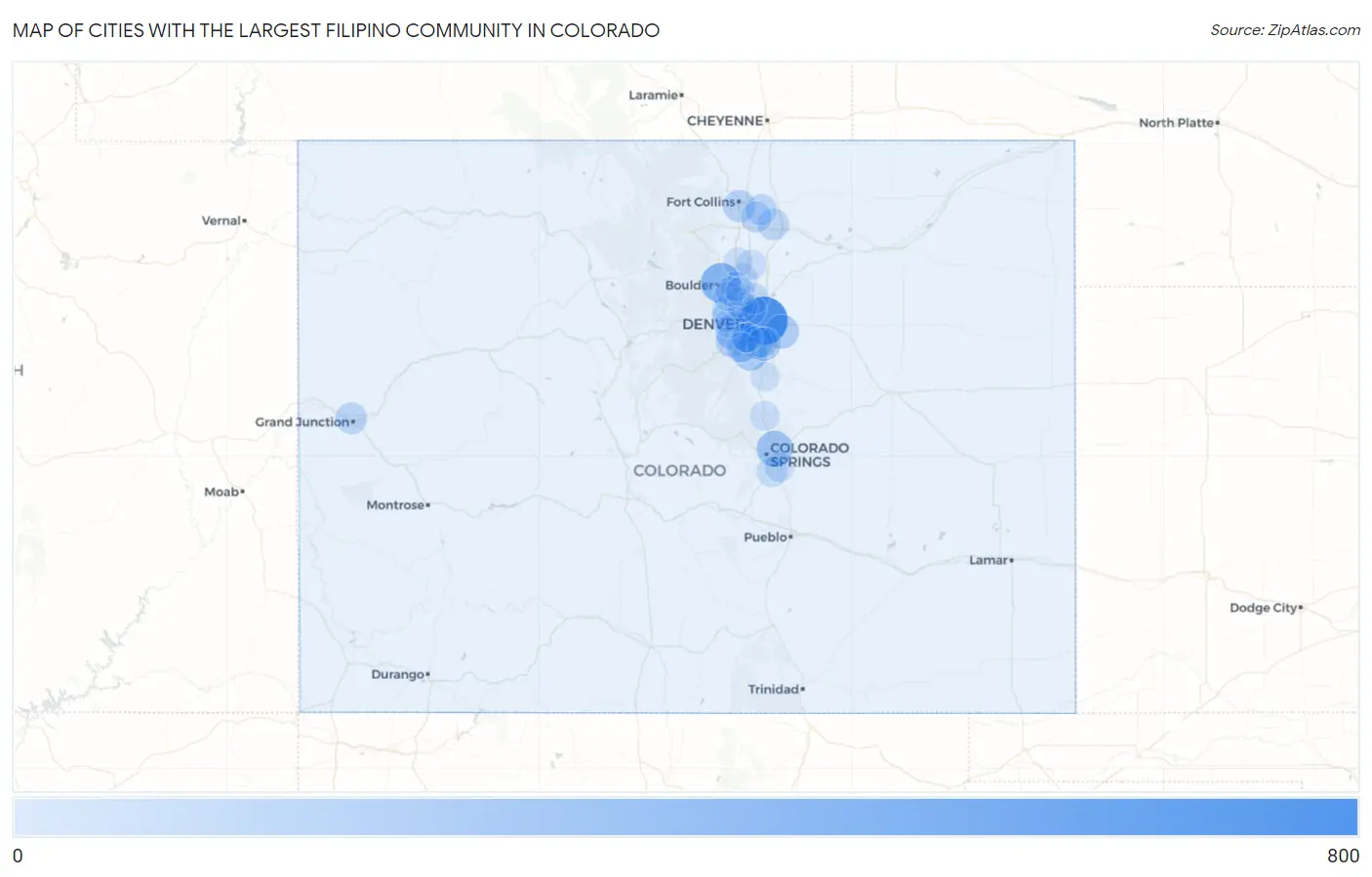 Cities with the Largest Filipino Community in Colorado Map