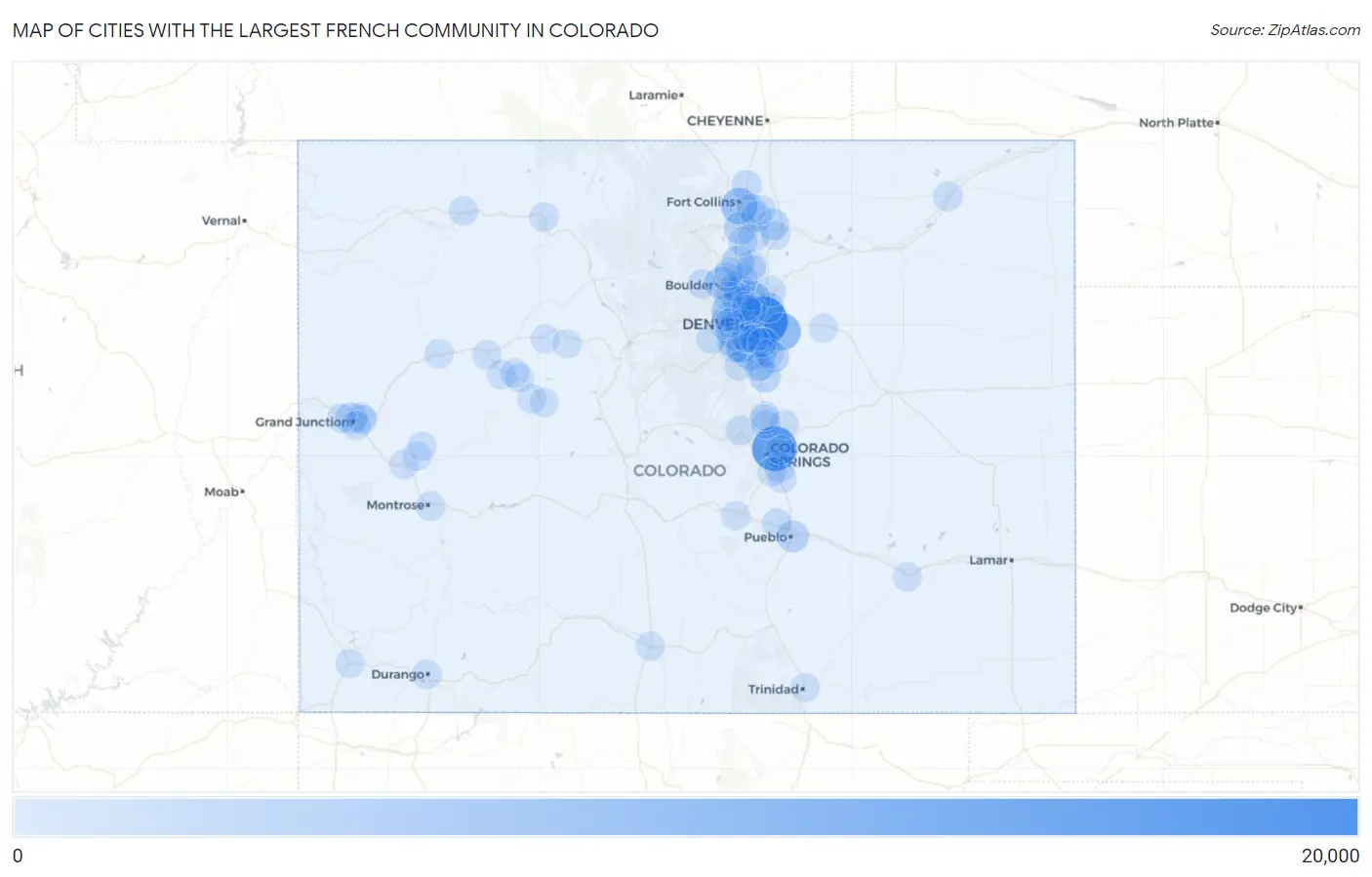 Cities with the Largest French Community in Colorado Map
