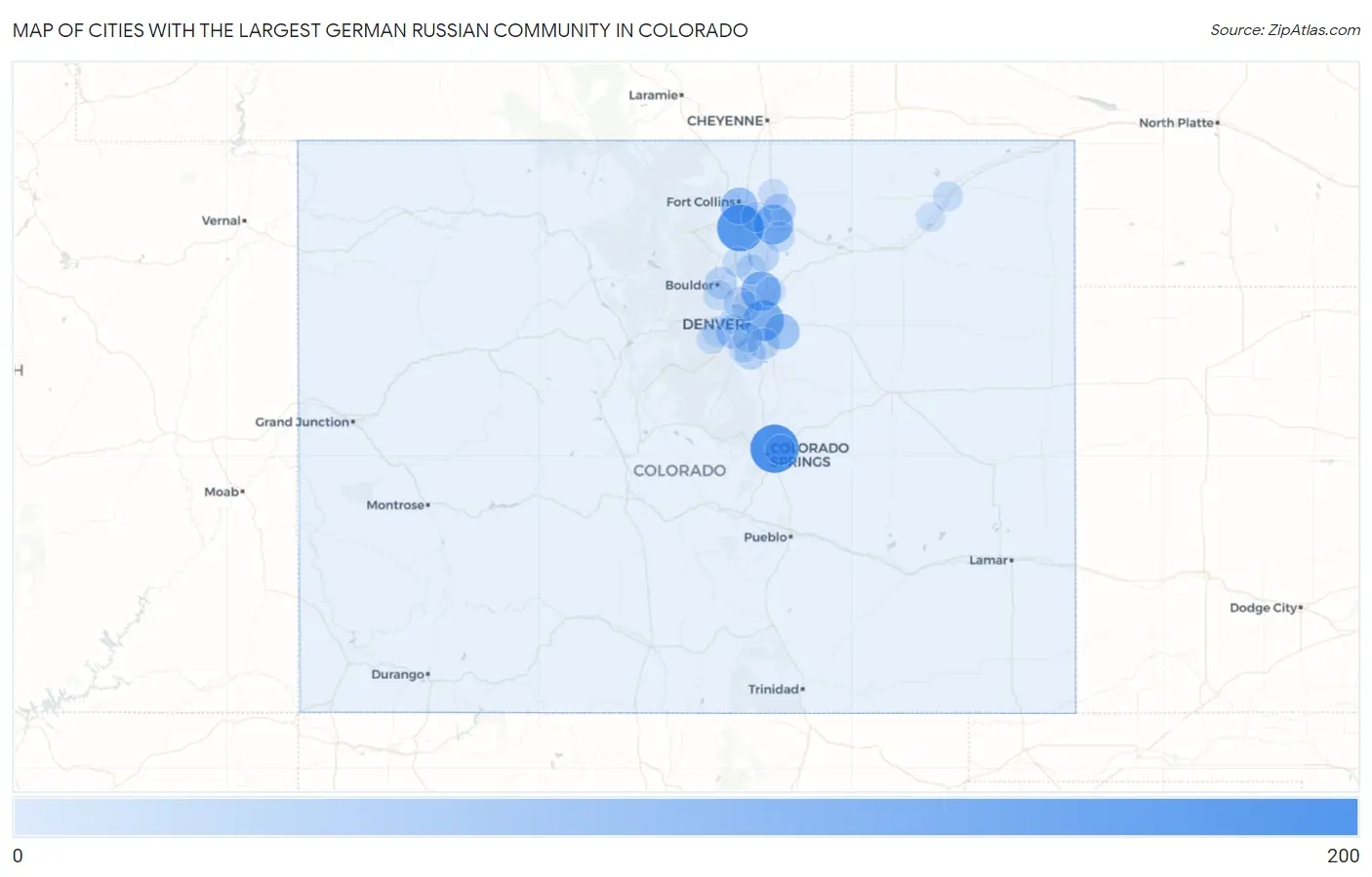 Cities with the Largest German Russian Community in Colorado Map