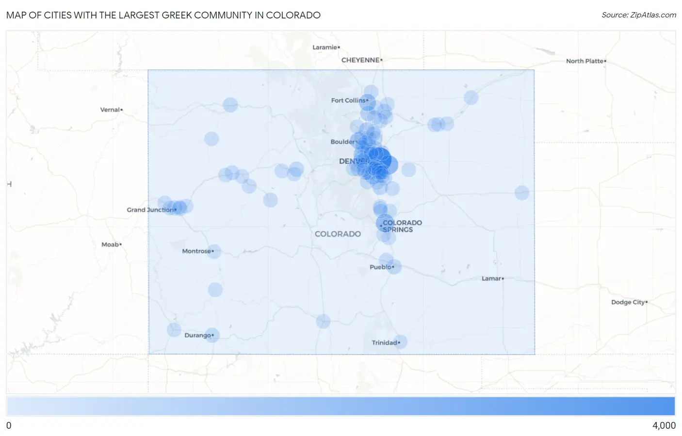 Cities with the Largest Greek Community in Colorado Map