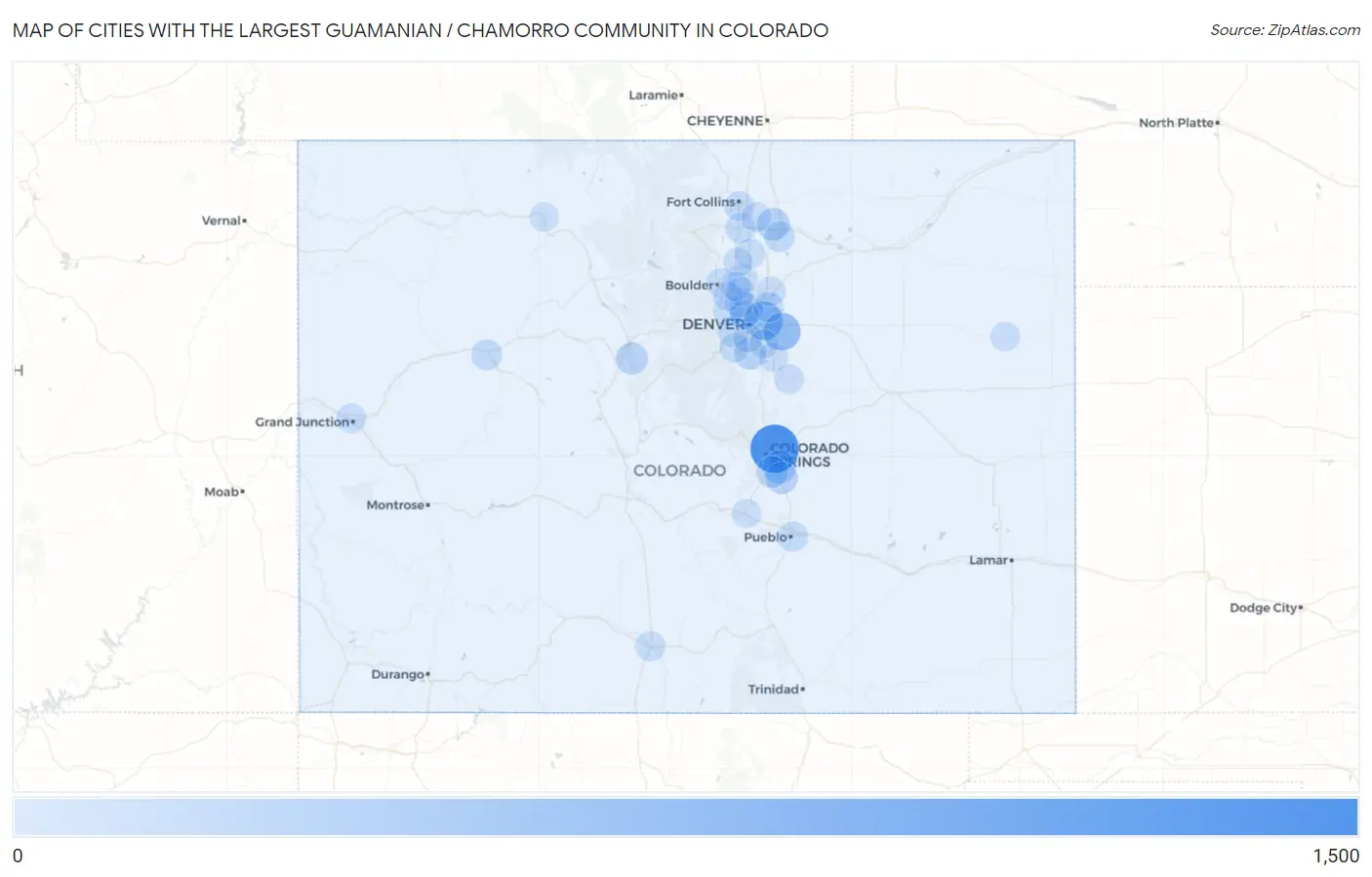Cities with the Largest Guamanian / Chamorro Community in Colorado Map