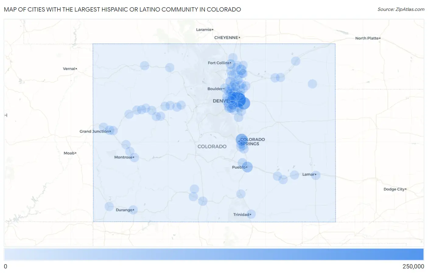Cities with the Largest Hispanic or Latino Community in Colorado Map