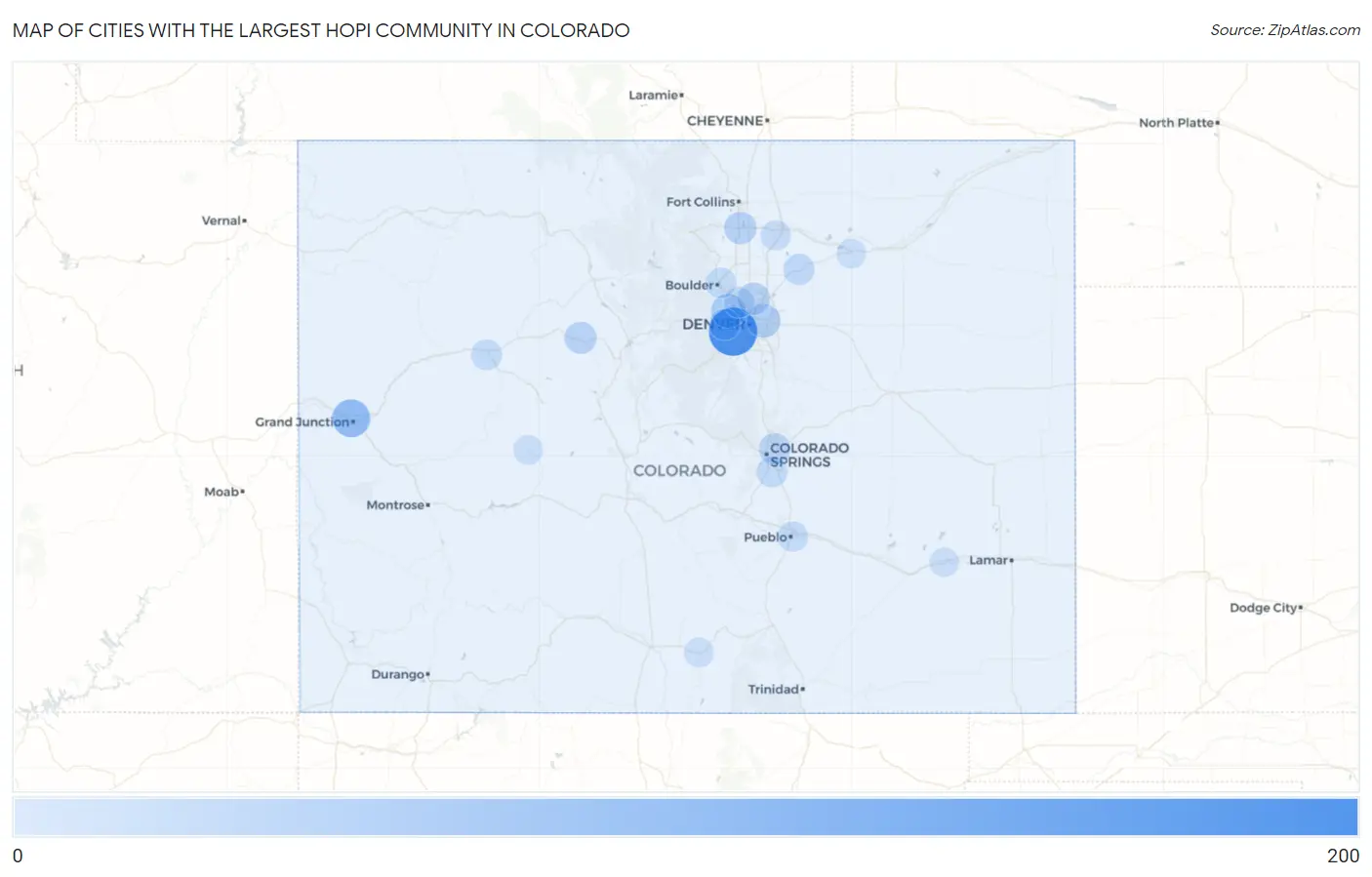 Cities with the Largest Hopi Community in Colorado Map