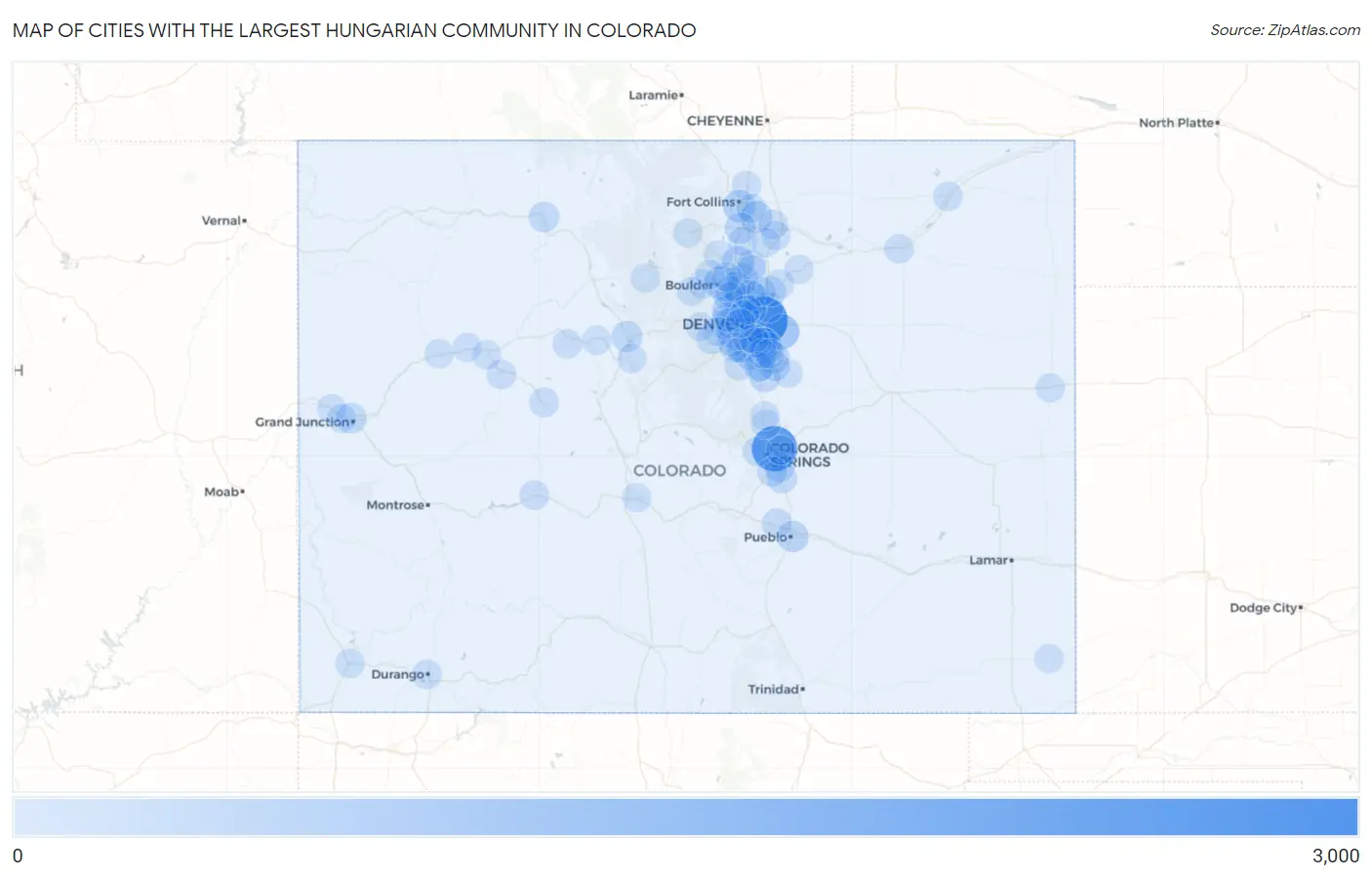 Cities with the Largest Hungarian Community in Colorado Map