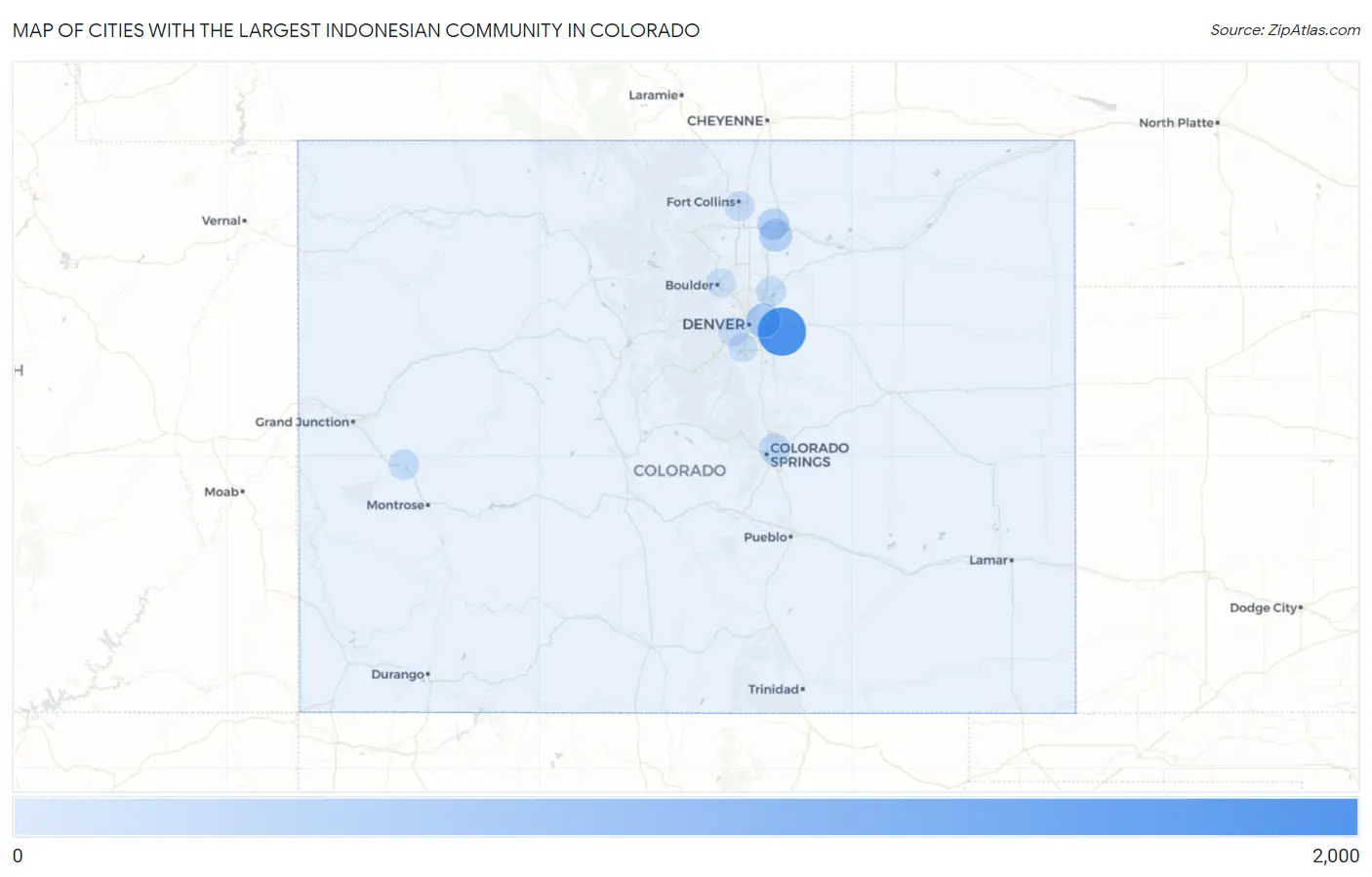 Cities with the Largest Indonesian Community in Colorado Map