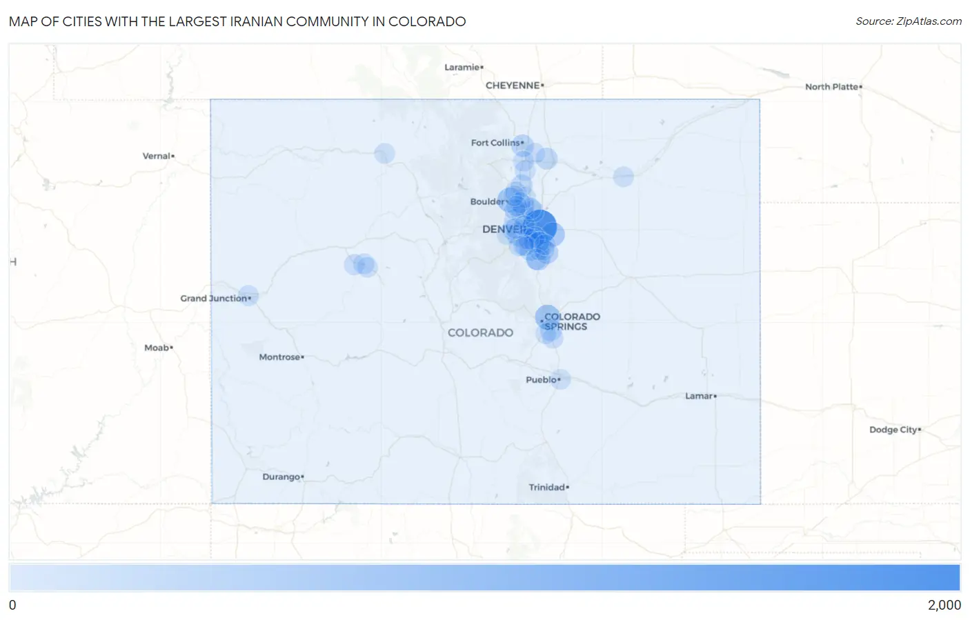 Cities with the Largest Iranian Community in Colorado Map