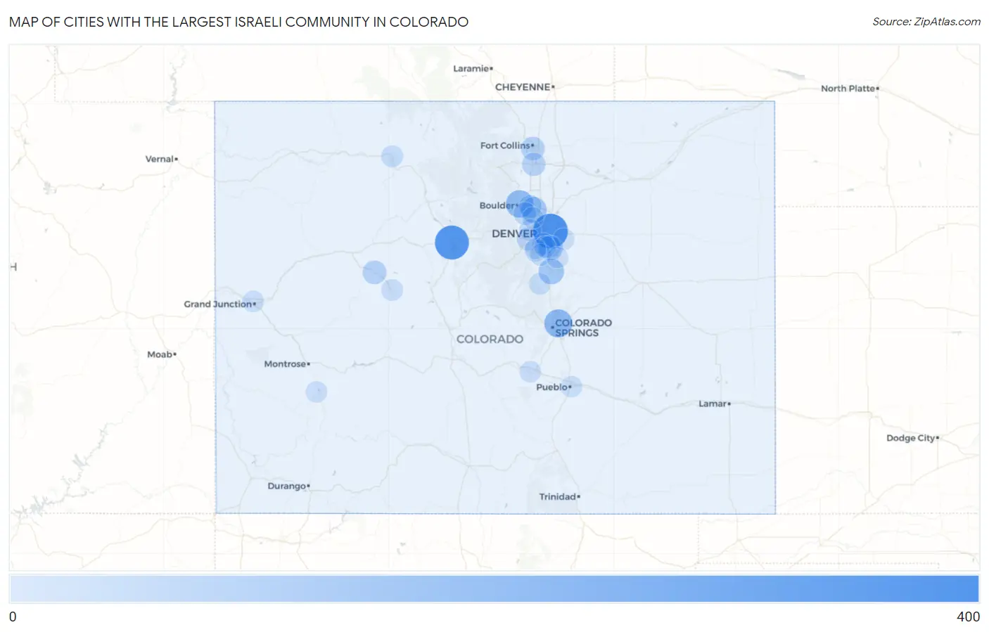 Cities with the Largest Israeli Community in Colorado Map