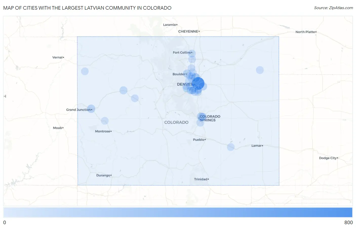 Cities with the Largest Latvian Community in Colorado Map