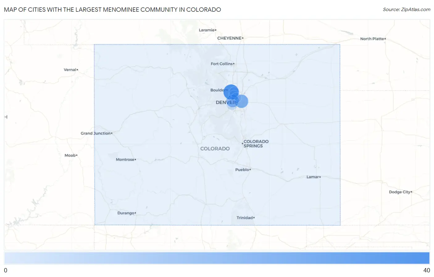 Cities with the Largest Menominee Community in Colorado Map