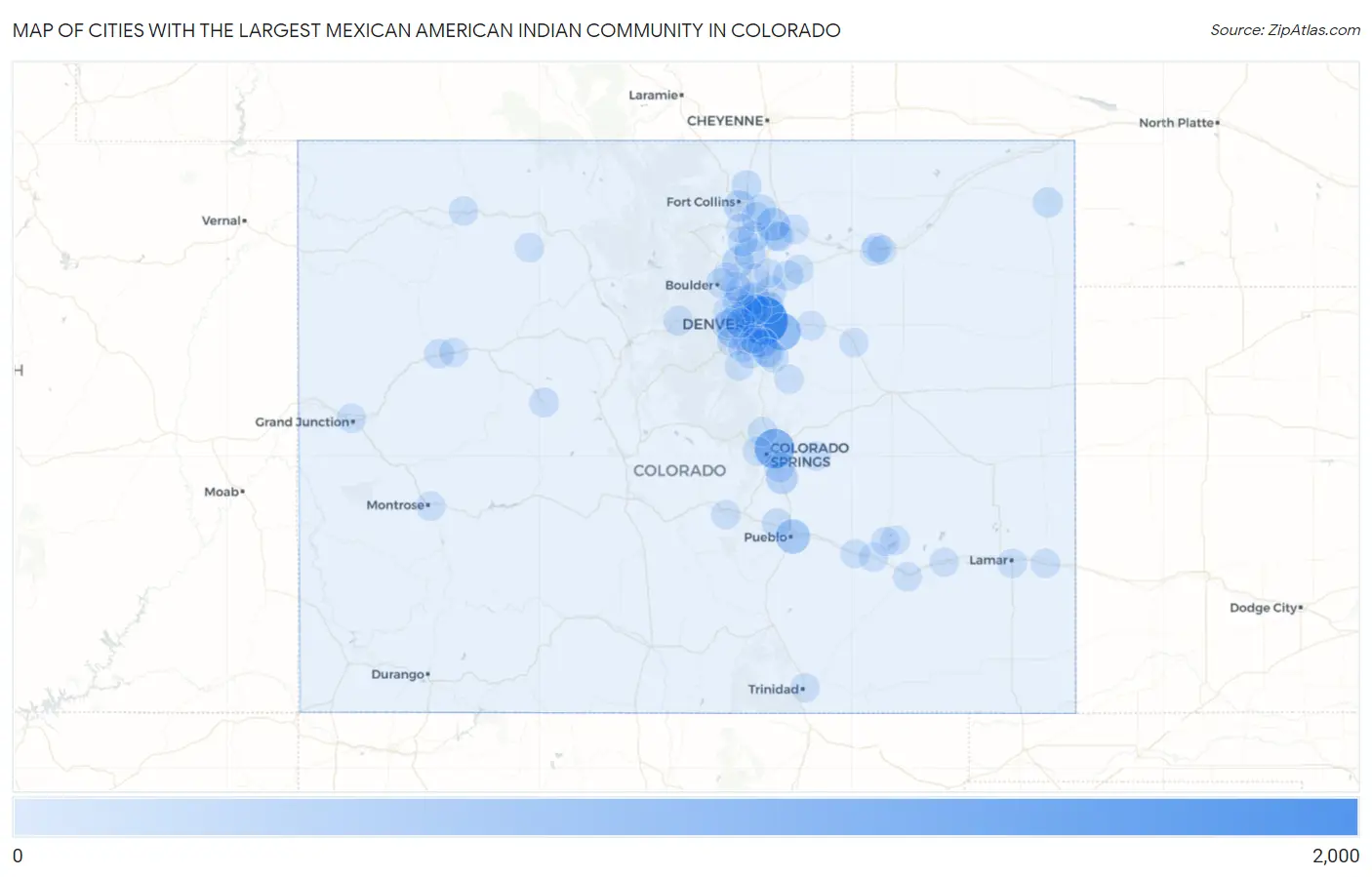 Cities with the Largest Mexican American Indian Community in Colorado Map