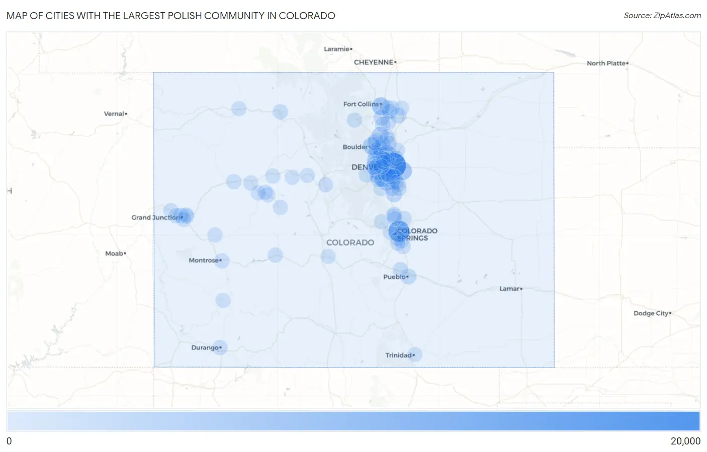 Cities with the Largest Polish Community in Colorado Map