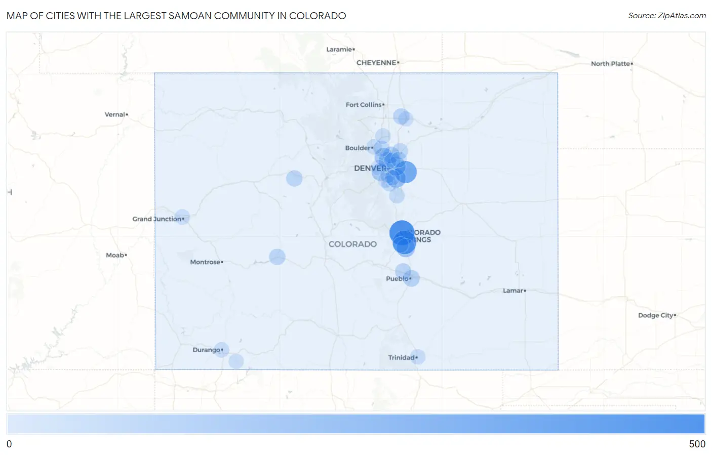 Cities with the Largest Samoan Community in Colorado Map