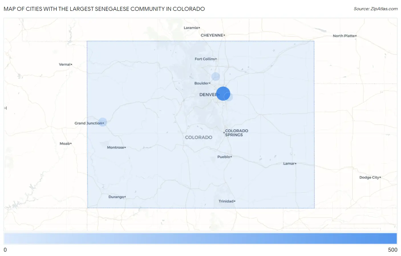 Cities with the Largest Senegalese Community in Colorado Map