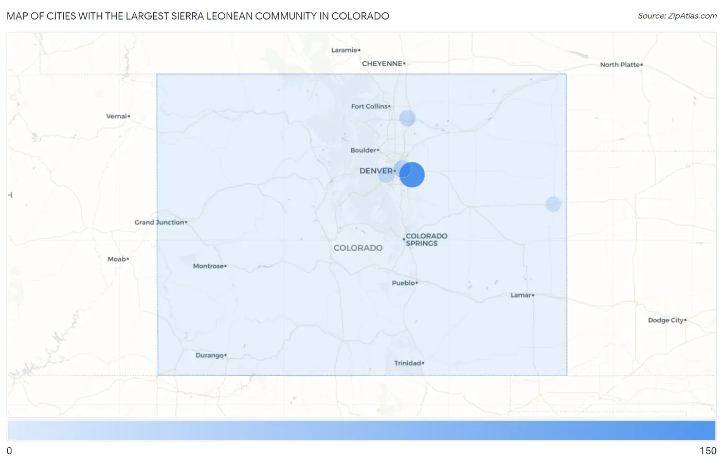 Cities with the Largest Sierra Leonean Community in Colorado Map