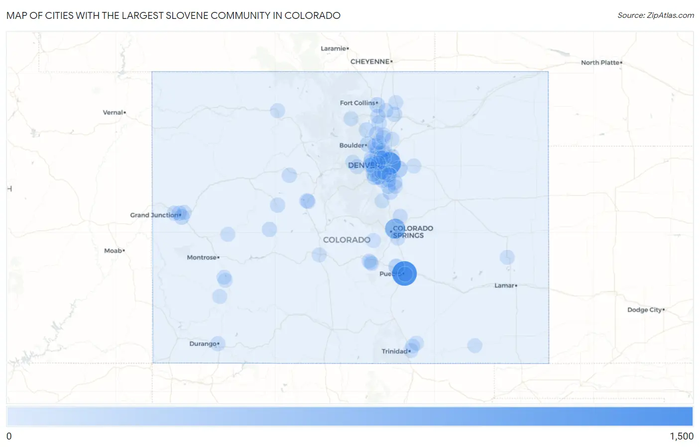 Cities with the Largest Slovene Community in Colorado Map