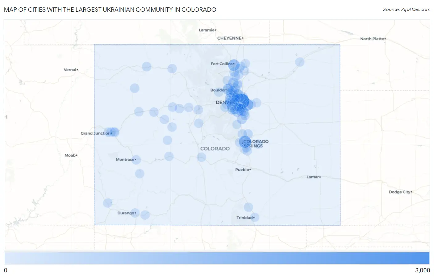 Cities with the Largest Ukrainian Community in Colorado Map