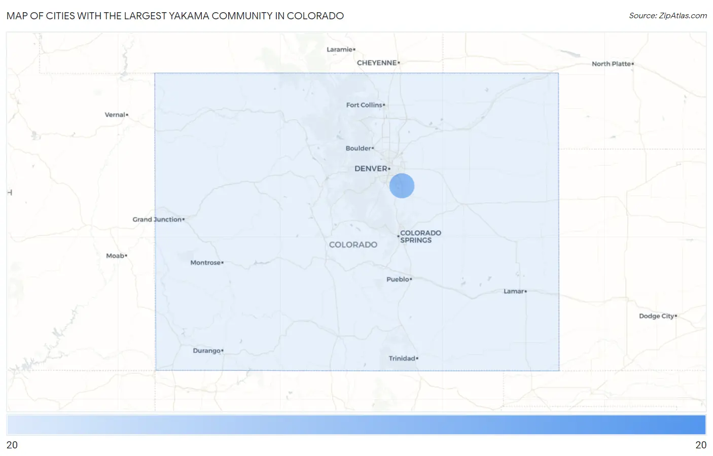 Cities with the Largest Yakama Community in Colorado Map
