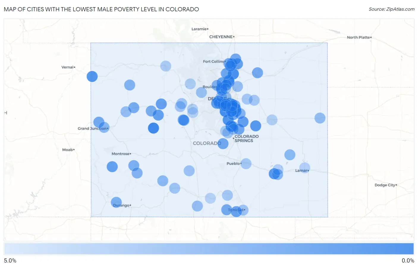 Cities with the Lowest Male Poverty Level in Colorado Map