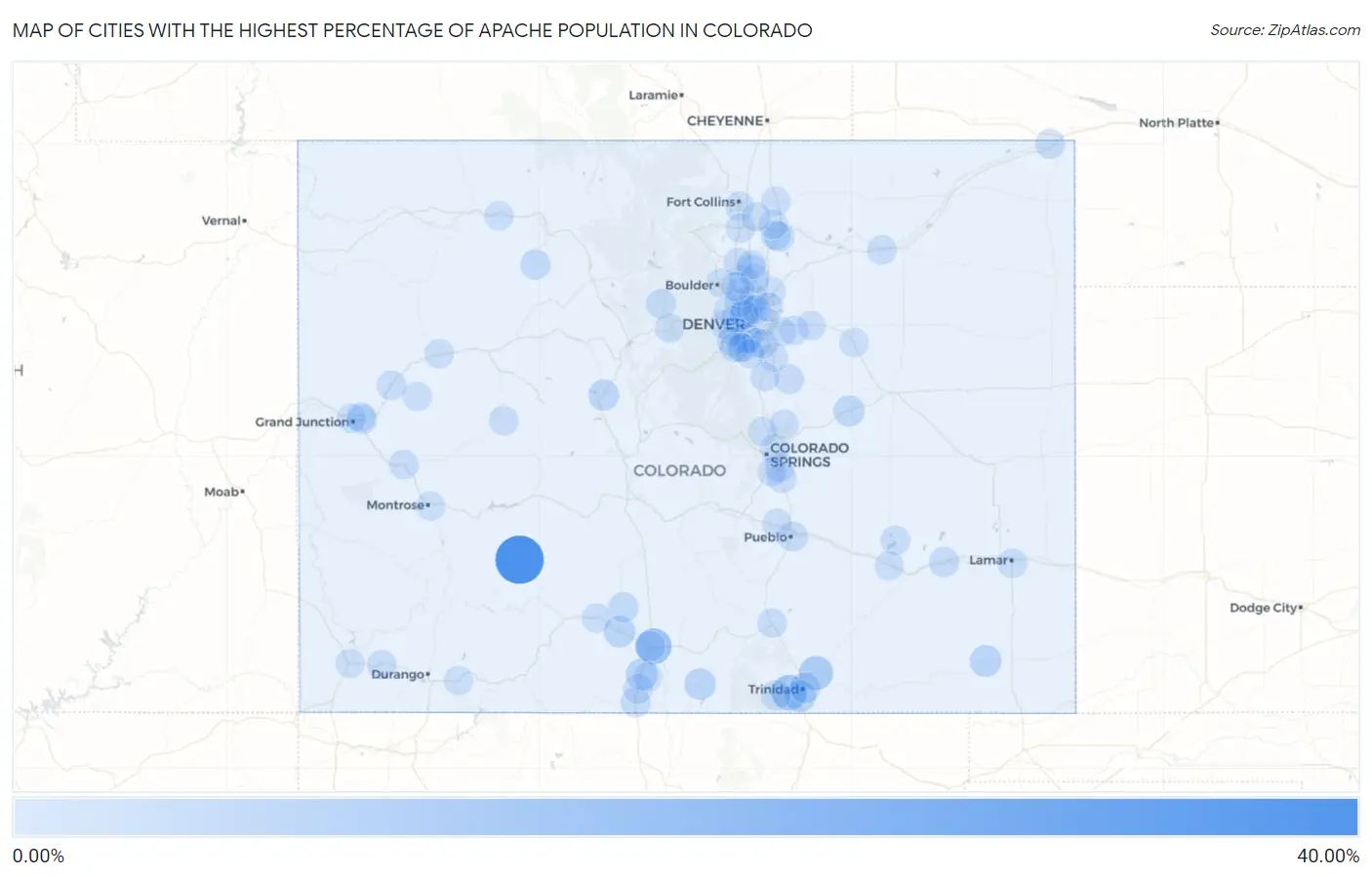 Cities with the Highest Percentage of Apache Population in Colorado Map