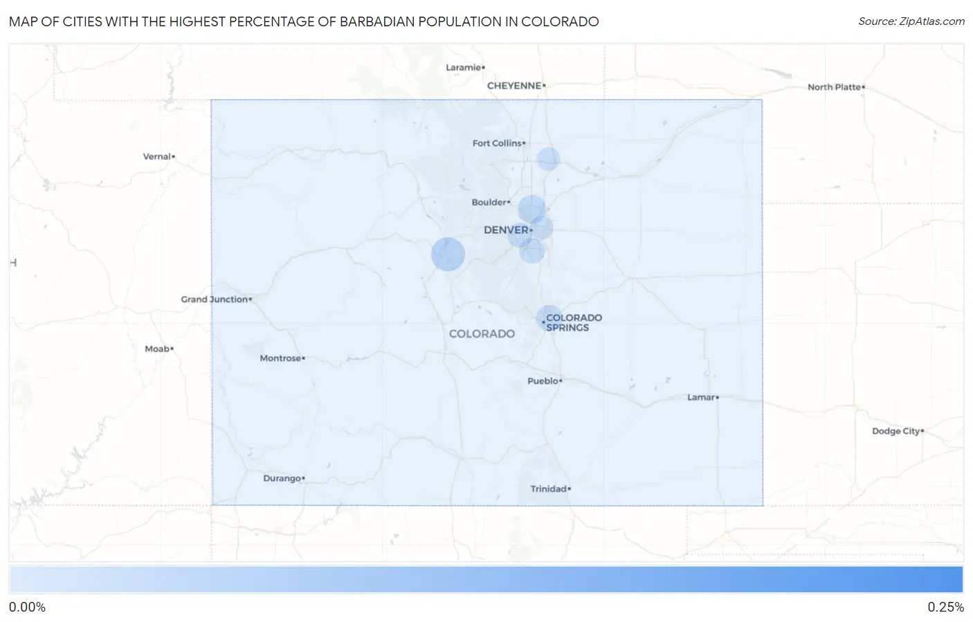 Cities with the Highest Percentage of Barbadian Population in Colorado Map