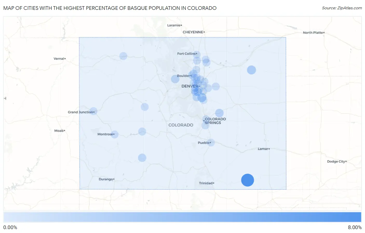 Cities with the Highest Percentage of Basque Population in Colorado Map