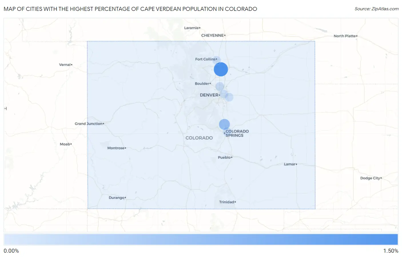 Cities with the Highest Percentage of Cape Verdean Population in Colorado Map