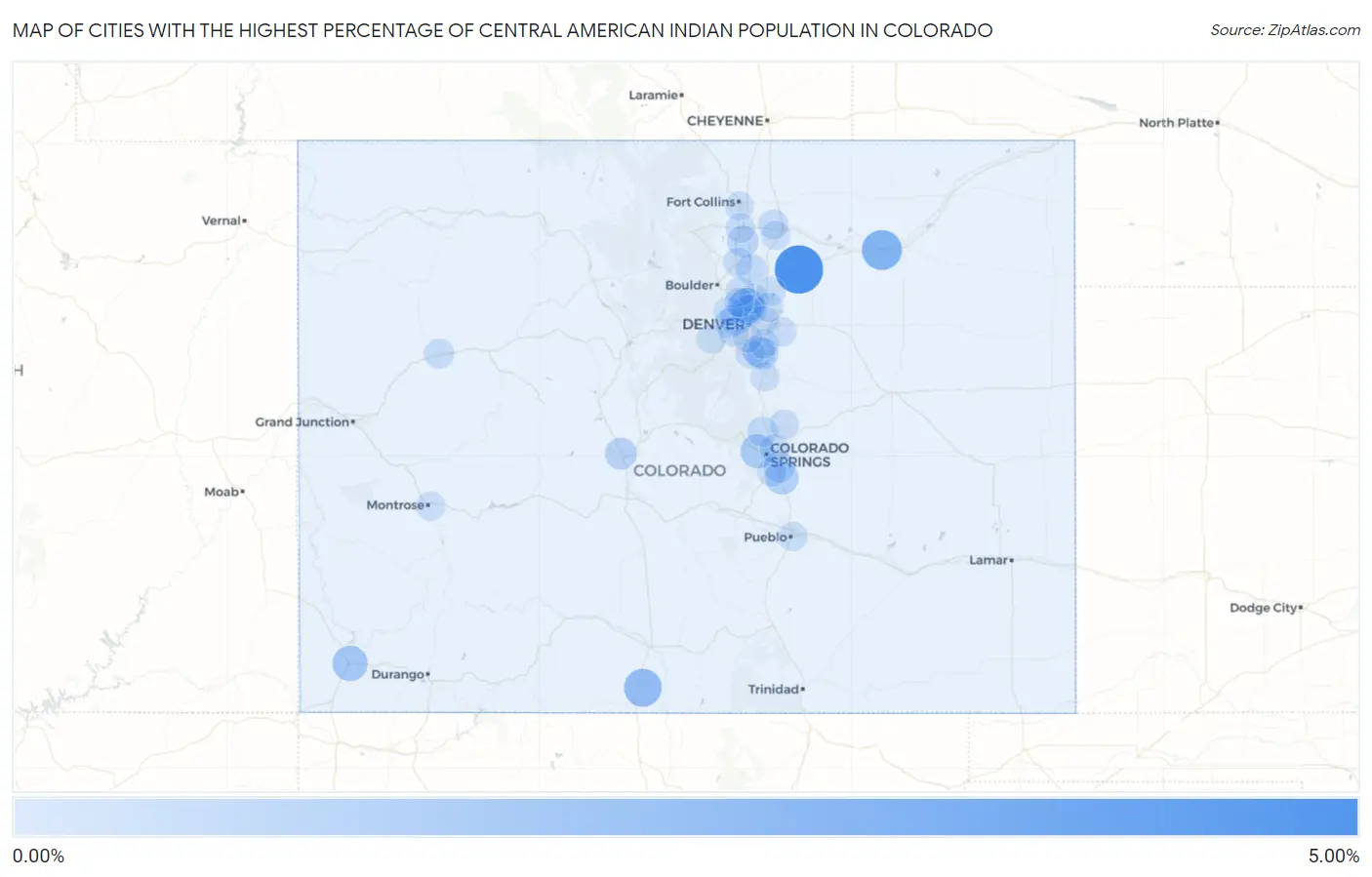 Cities with the Highest Percentage of Central American Indian Population in Colorado Map