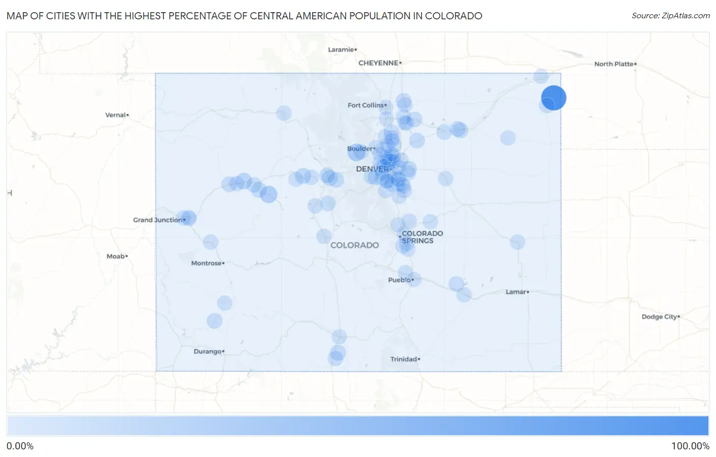 Cities with the Highest Percentage of Central American Population in Colorado Map