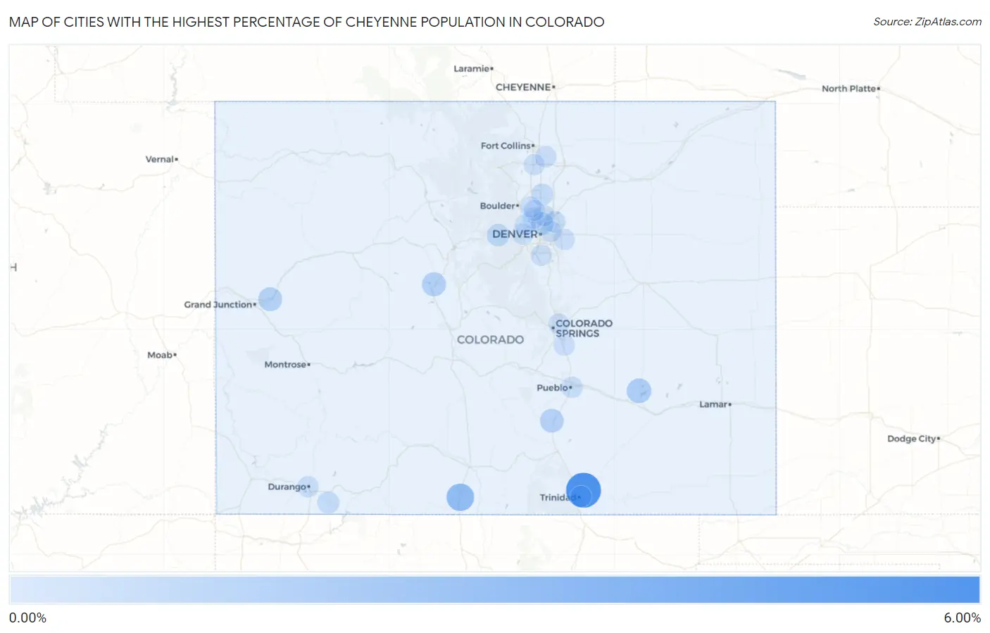 Cities with the Highest Percentage of Cheyenne Population in Colorado Map