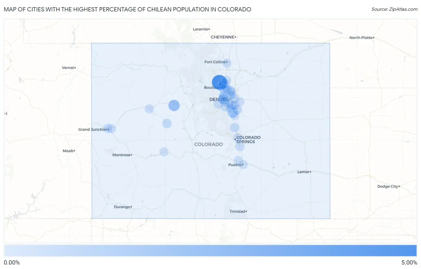 Cities with the Highest Percentage of Chilean Population in Colorado Map