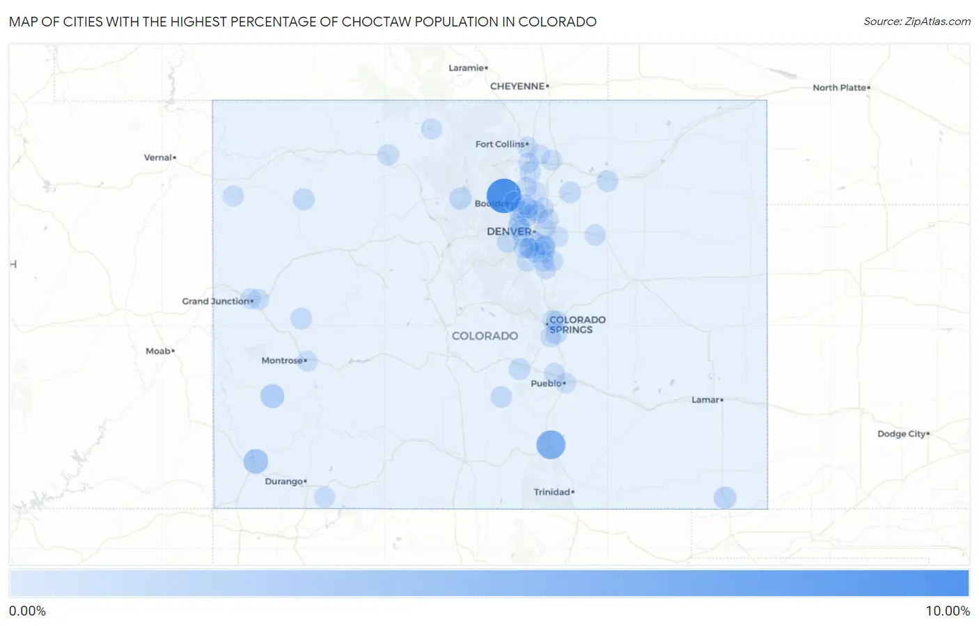 Cities with the Highest Percentage of Choctaw Population in Colorado Map