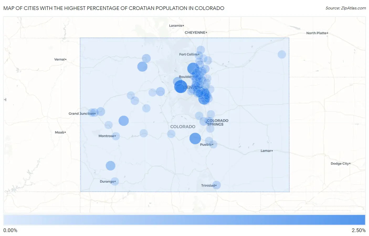Cities with the Highest Percentage of Croatian Population in Colorado Map