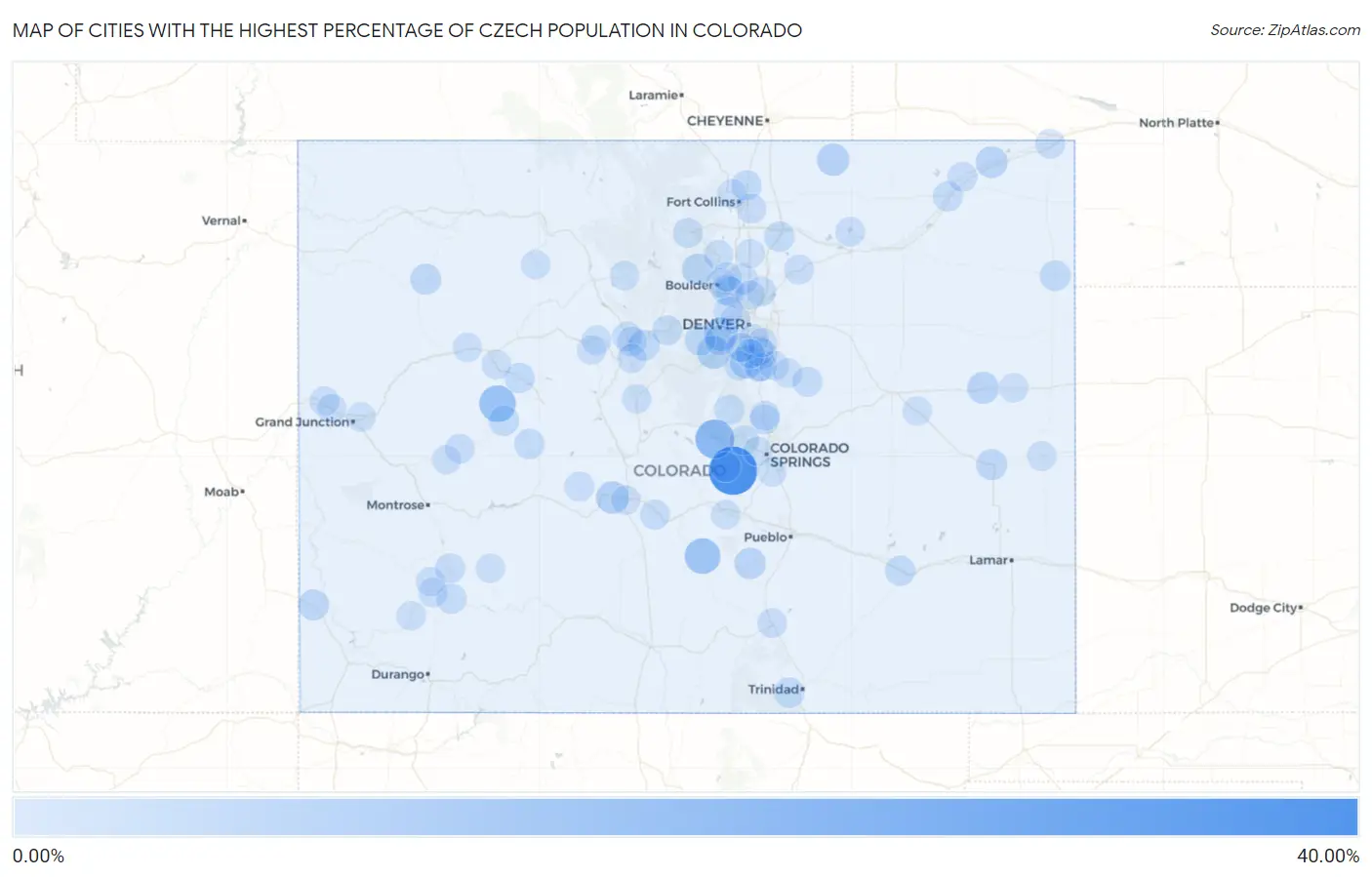 Cities with the Highest Percentage of Czech Population in Colorado Map