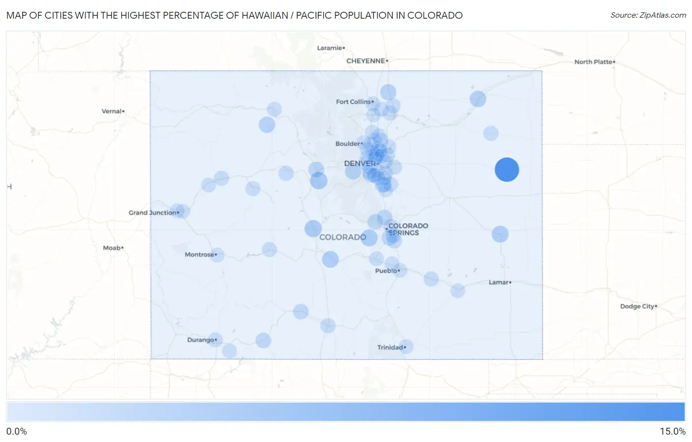 Cities with the Highest Percentage of Hawaiian / Pacific Population in Colorado Map