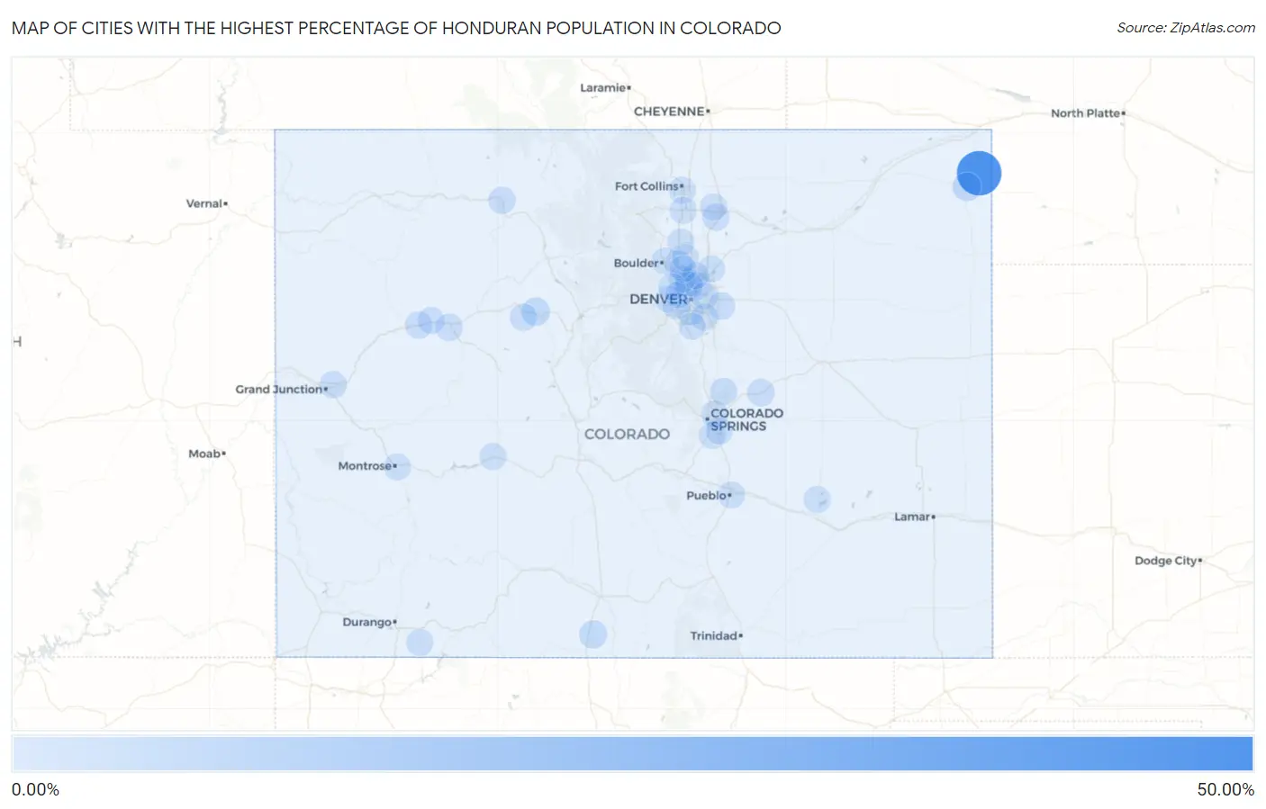 Cities with the Highest Percentage of Honduran Population in Colorado Map