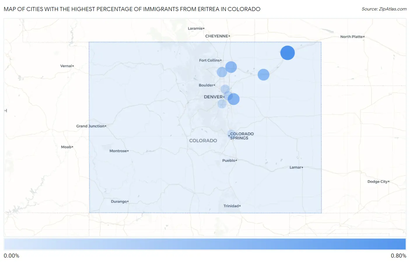Cities with the Highest Percentage of Immigrants from Eritrea in Colorado Map