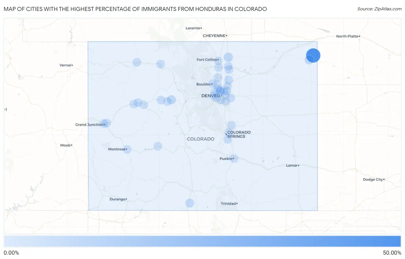 Cities with the Highest Percentage of Immigrants from Honduras in Colorado Map