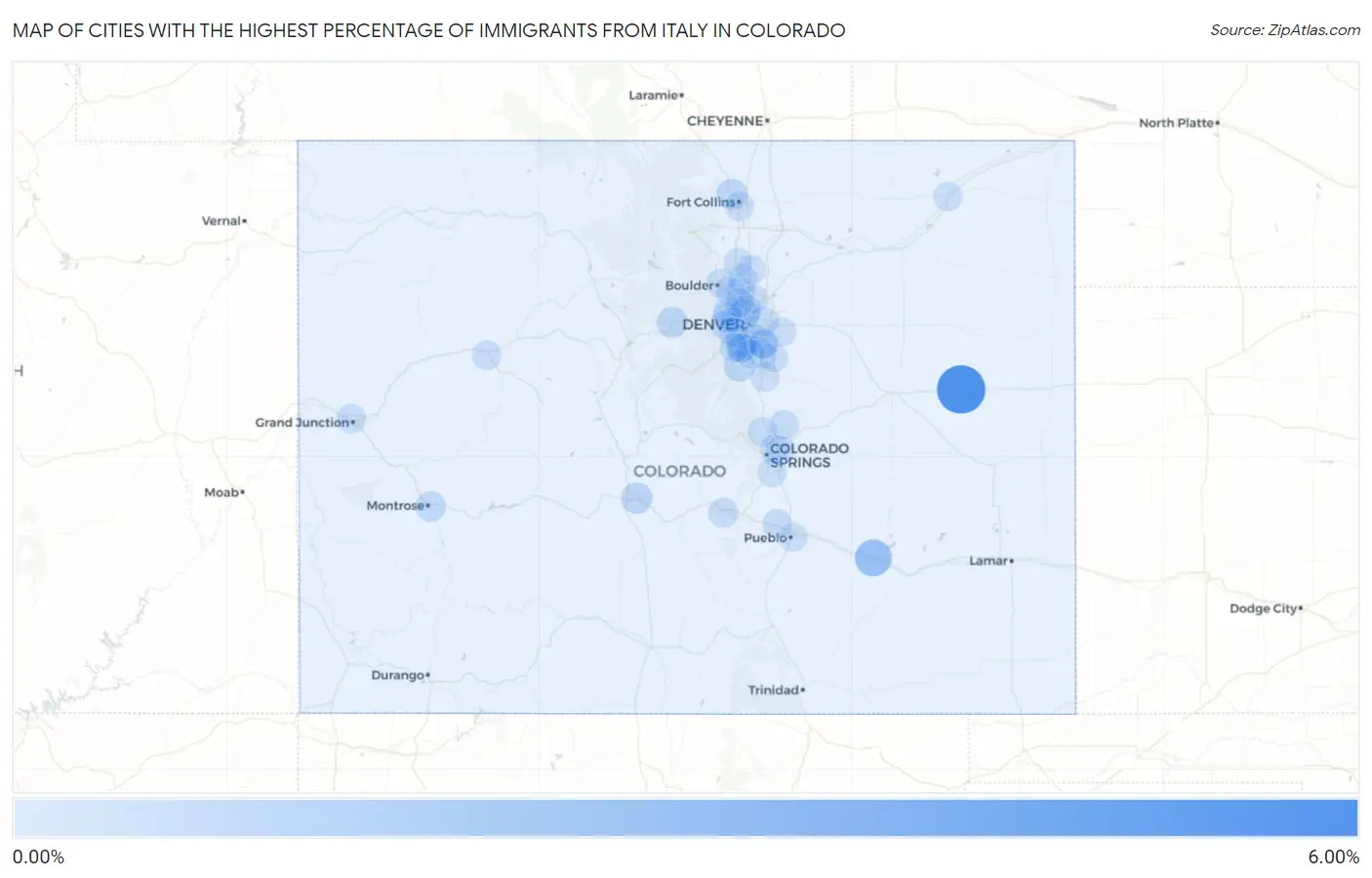 Cities with the Highest Percentage of Immigrants from Italy in Colorado Map