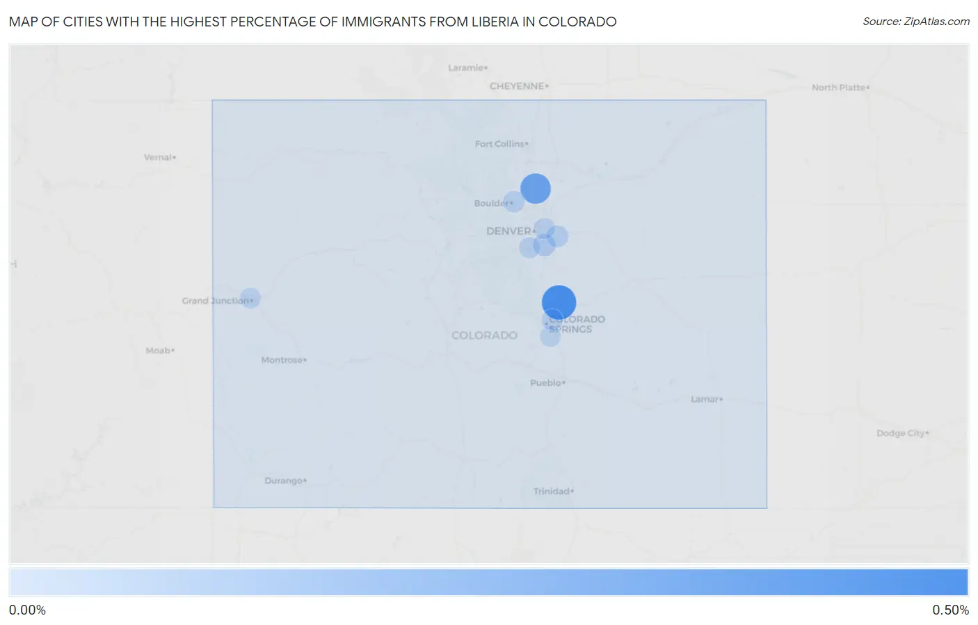 Cities with the Highest Percentage of Immigrants from Liberia in Colorado Map