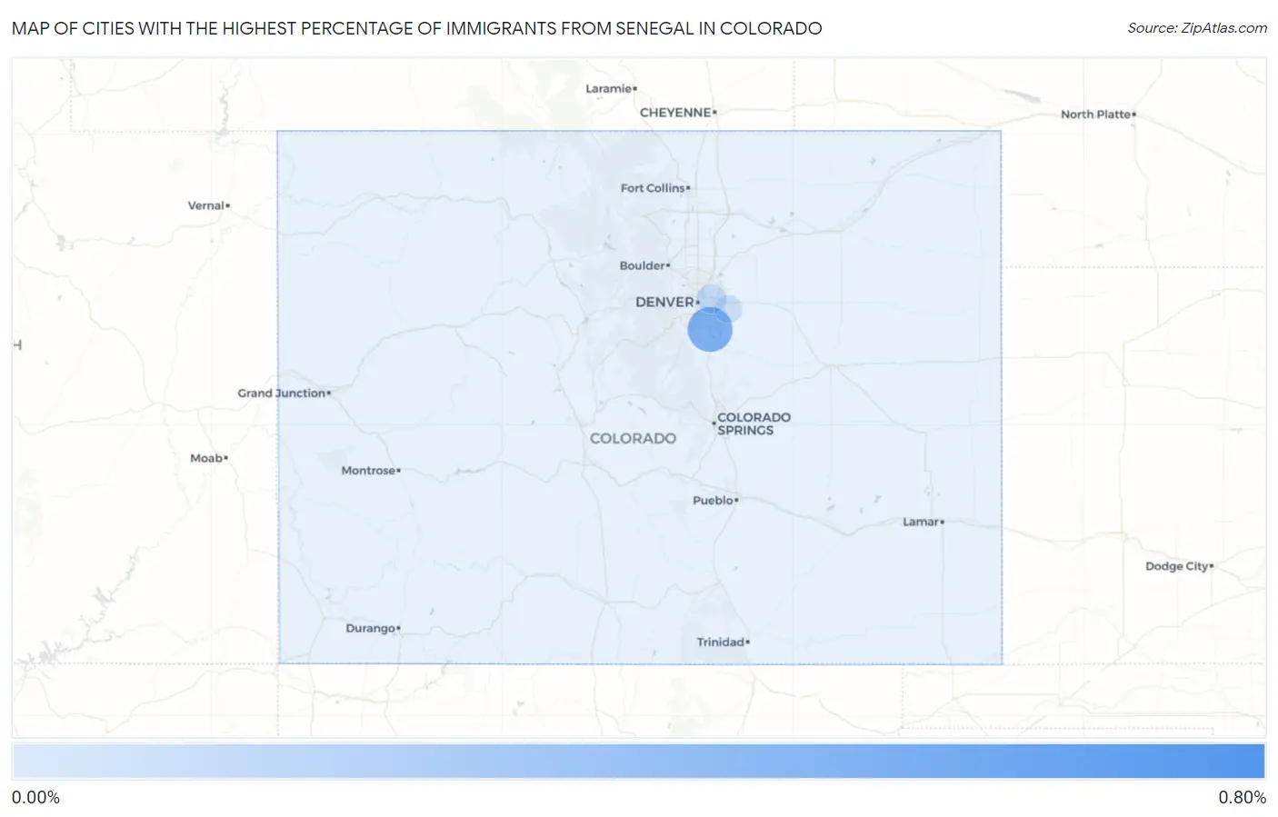Cities with the Highest Percentage of Immigrants from Senegal in Colorado Map