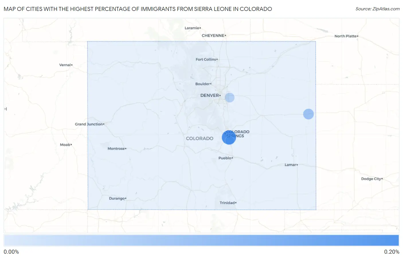 Cities with the Highest Percentage of Immigrants from Sierra Leone in Colorado Map