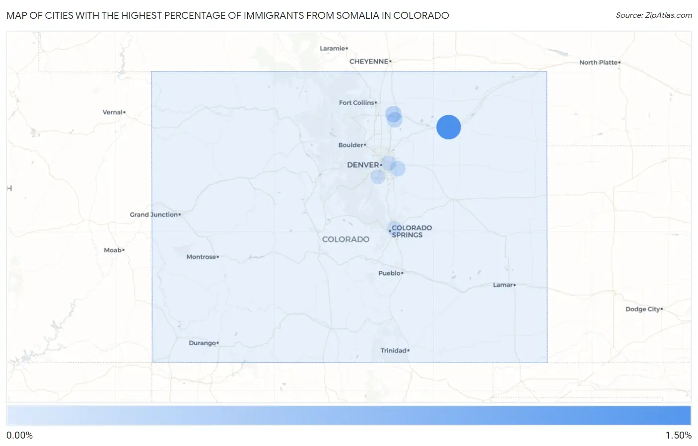 Cities with the Highest Percentage of Immigrants from Somalia in Colorado Map