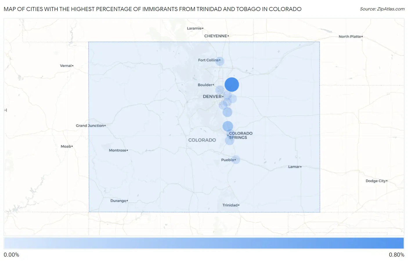 Cities with the Highest Percentage of Immigrants from Trinidad and Tobago in Colorado Map