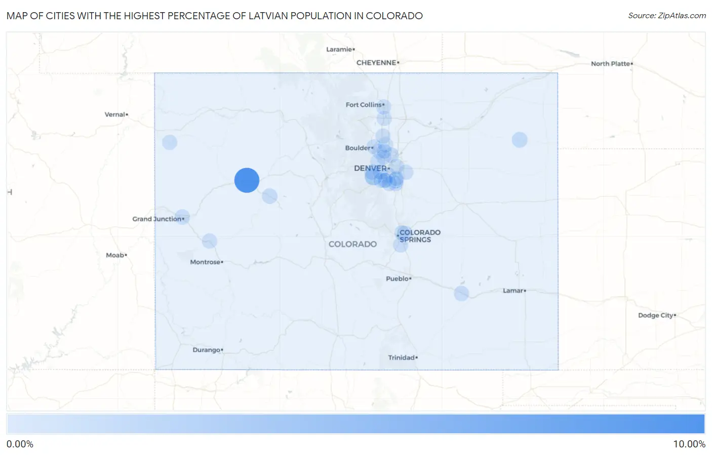 Cities with the Highest Percentage of Latvian Population in Colorado Map