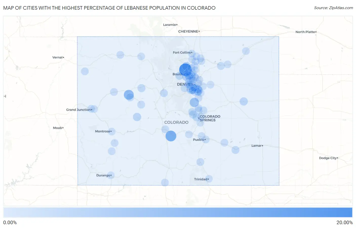 Cities with the Highest Percentage of Lebanese Population in Colorado Map