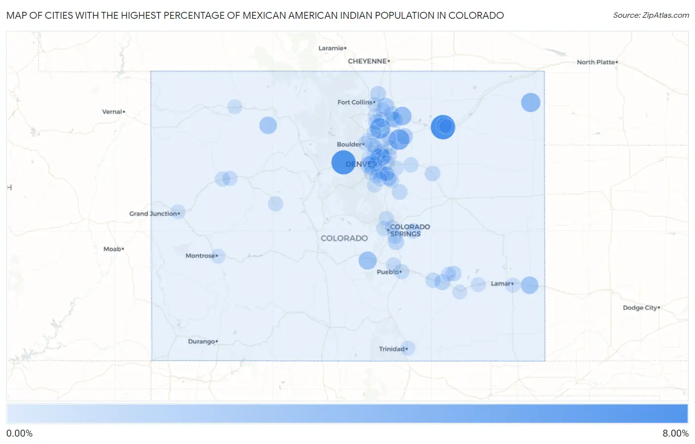 Cities with the Highest Percentage of Mexican American Indian Population in Colorado Map