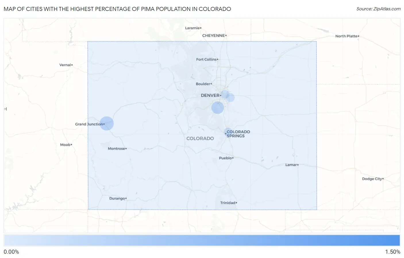 Cities with the Highest Percentage of Pima Population in Colorado Map